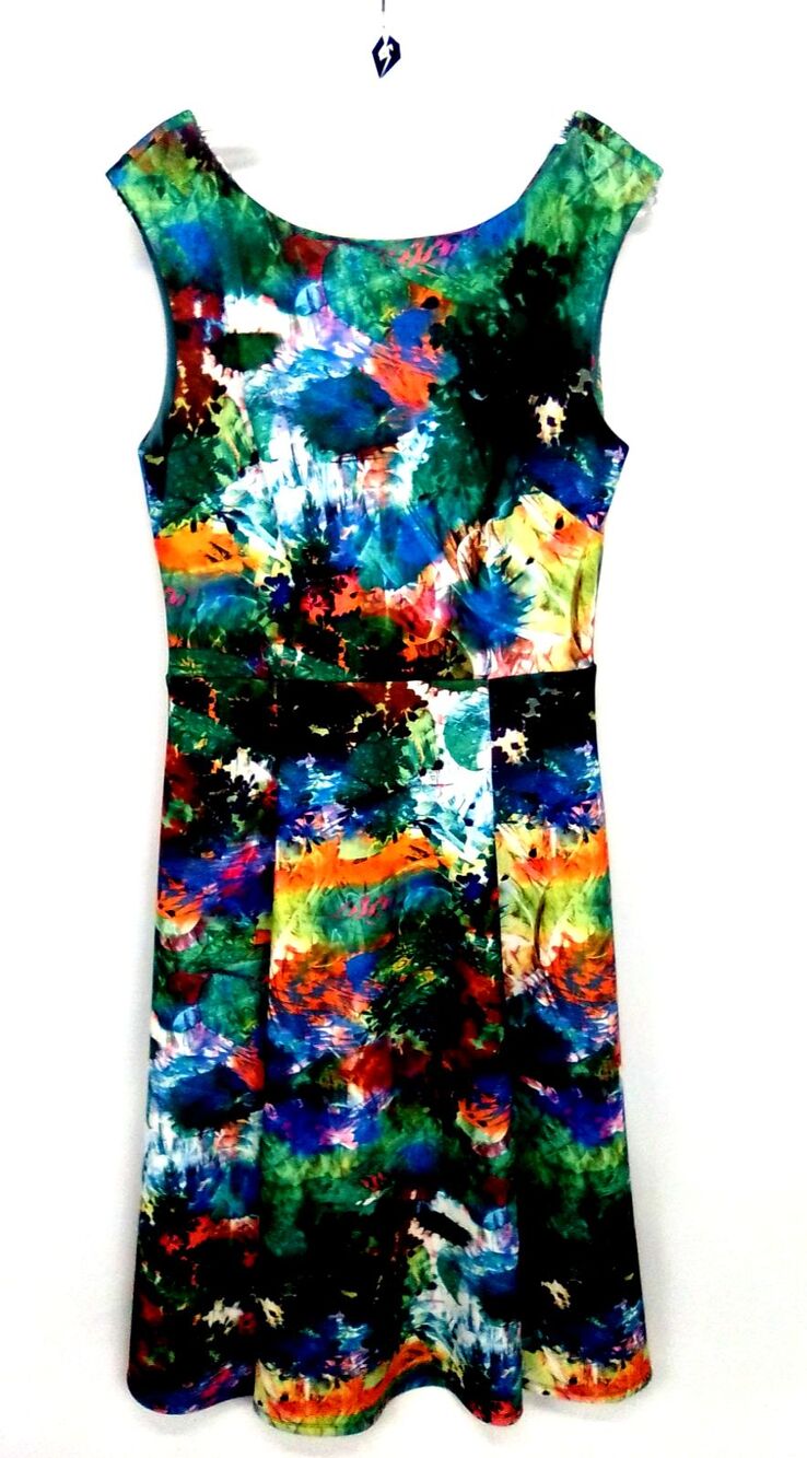 Betsy Johnson Women's Y2K Arty Water Color Fit & Flare 2 pocket 2 Midi Dress  10